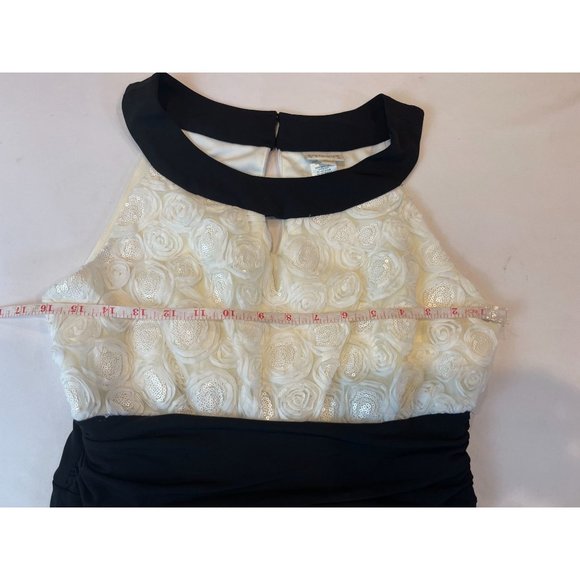 EN Focus Women Colorblock Sheath Dress Floral Sequin Back Keyhole Black White 10 - Picture 4 of 7